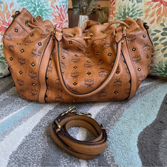 Leather MCM studded bucket bag with sling - Picture 15 of 17